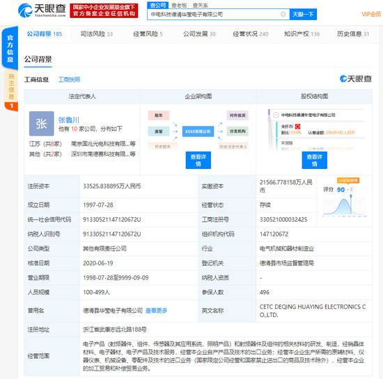 华为入股中电科技德清华莹电子有限公司