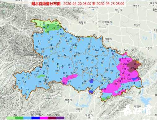 图为入梅后第四轮强降雨湖北雨情分布图