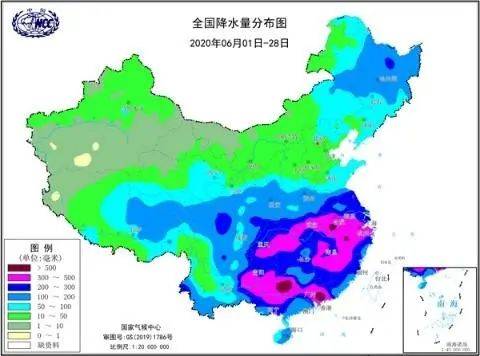 6月份全国降水量分布。图片来源：中央气象台