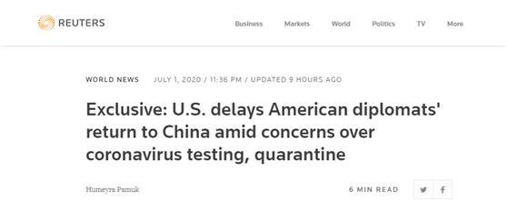 外媒：美国推迟外交官返回中国行程