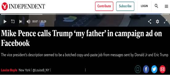 彭斯刊登特朗普竞选广告却误称他是“我爸” 遭嘲讽