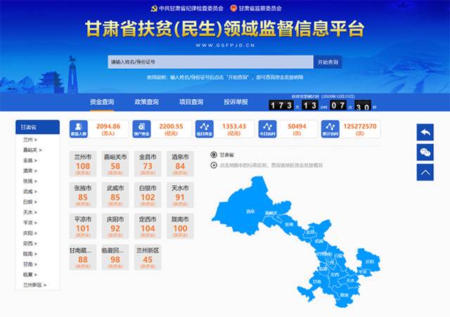 甘肃省扶贫（民生）领域监督信息平台开通一周年 公示资金2200亿元