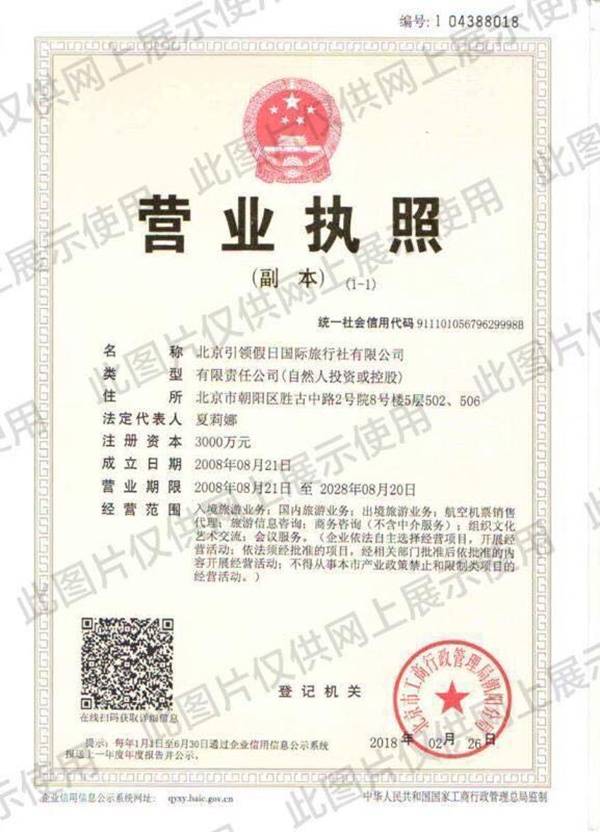 假“票代”发给王敏华的“北京引领假日国际旅行社有限公司营业执照”。本文图片均由受访者提供