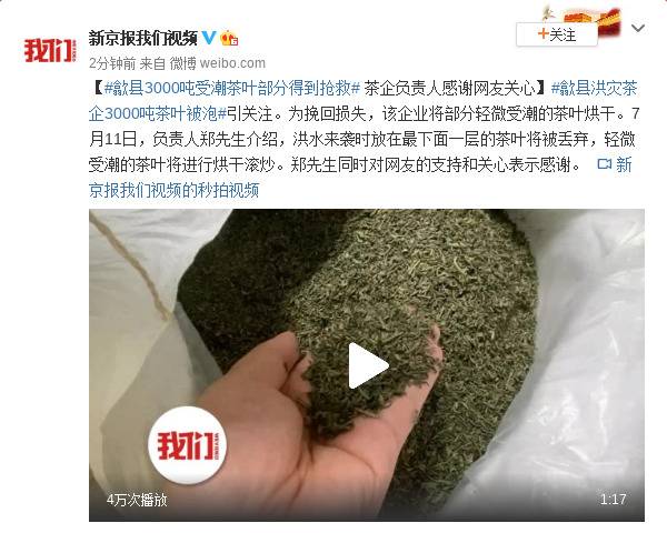 安徽歙县3000吨受潮茶叶部分得到抢救茶企负责人感谢网友关心