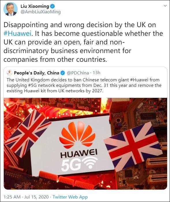 英国官员：替换华为设备将耗费数十亿英镑