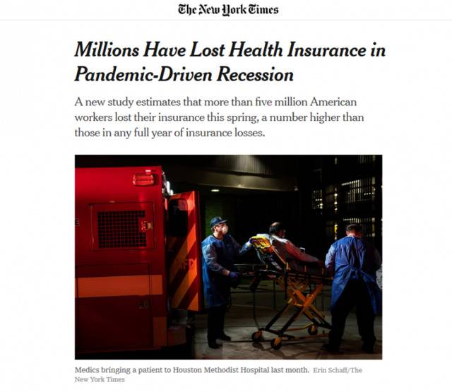 540万美国人因疫情失去医疗保险 联邦政府坐视不管