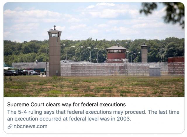 “最高法院为联邦执行死刑清理道路”。/NBC报道截图