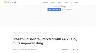 路透社：感染了新冠的博索纳罗继续吹捧未经证实的药物