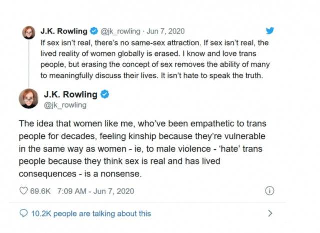 ▲罗琳的回应，激起了“生理性别”与“社会性别”的争论。