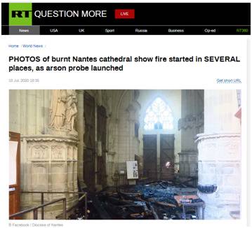 法国一大教堂火灾后被毁照片曝光警方展开调查
