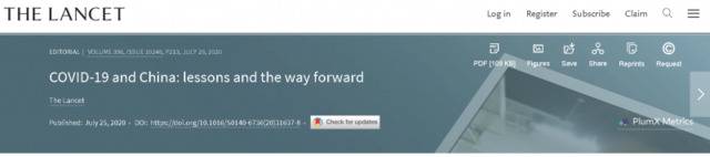 《柳叶刀》刊文赞扬中国抗疫努力 鼓励各国学习经验