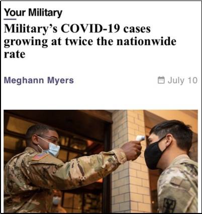 △美国《军事时报》指出，7月上旬，美国军方的确诊率高达33%，比同期全国确诊率高出一倍以上