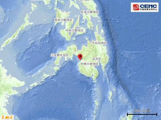 菲律宾棉兰老岛附近海域发生6.4级地震震中300公里范围内有7座大中城市