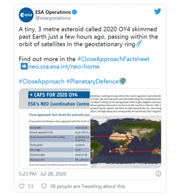 新发现的小行星2020 OY4悄然掠过地球