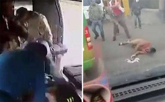 墨西哥男子公交车上抢劫反被乘客暴打后脱光衣服扔下车