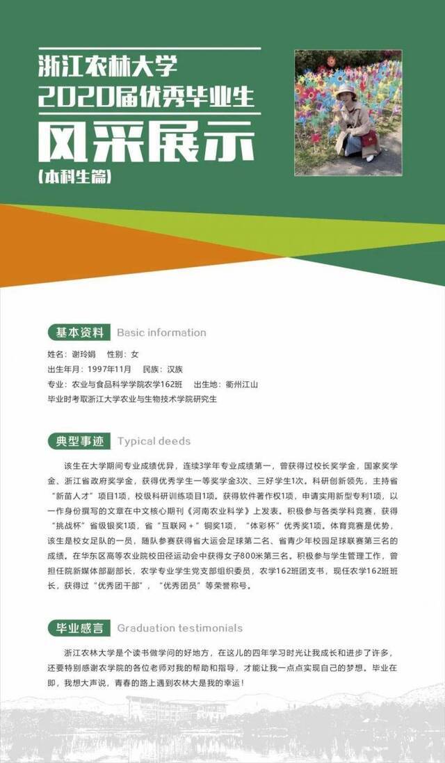 圆梦浙农林2020届优秀毕业生展示之本科生篇