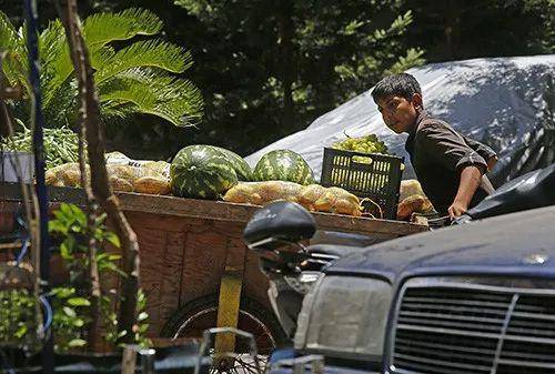 7月9日，一名小贩在黎巴嫩贝鲁特的街头售卖水果。