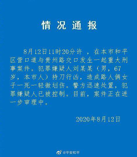 天津67岁男子当街砍人致一死一伤已被警方控制