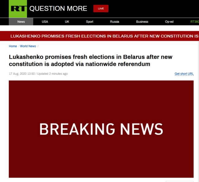 白俄罗斯总统承诺全民公投通过新宪法后举行新的选举