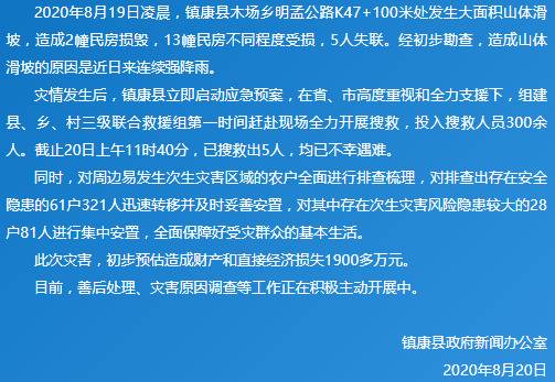 云南镇康县木场乡山体滑坡搜救结束，5人遇难