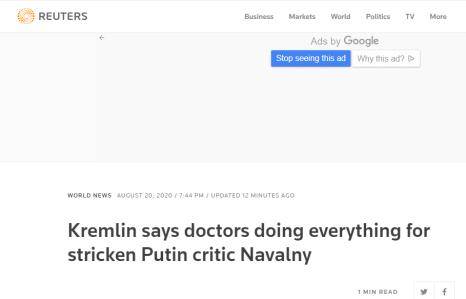 俄反对派领导人纳瓦尔尼疑似中毒后昏迷，克宫：医生正全力救治，祝早日康复