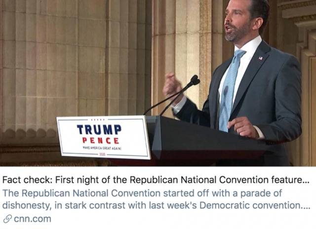 事实核查：共和党全国代表大会第一个晚上的演讲很不诚实。/CNN报道截图