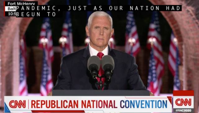 彭斯在美国共和党大会上讲话。/CNN视频截图