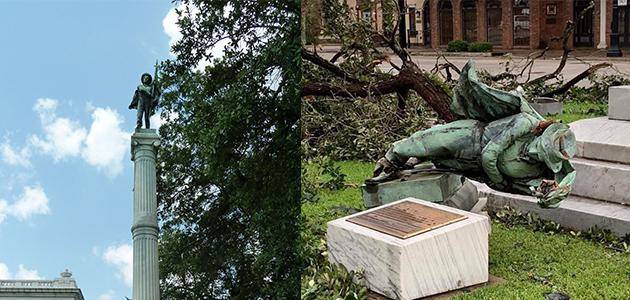 路易斯安娜州一处引发争议的邦联雕像被飓风吹倒图自：社交媒体