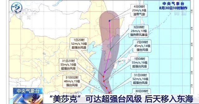 第9号台风“美莎克”最强可达超强台风级 9月1日移入东海