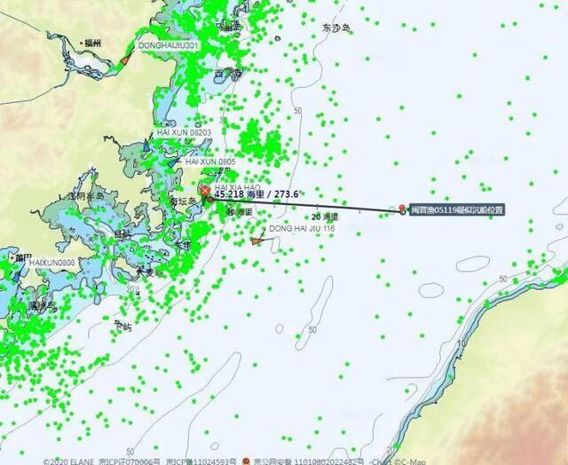 △渔船沉没位置图