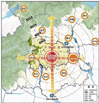 控规明确了“两轴、一城、一环”的城市空间结构供图/北京市规自委