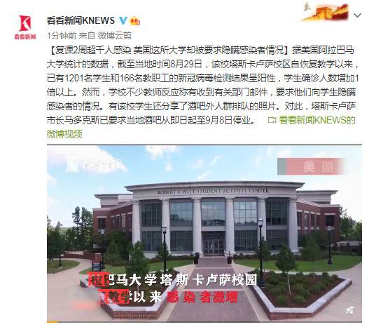 复课2周超千人感染 美国这所大学却被要求隐瞒