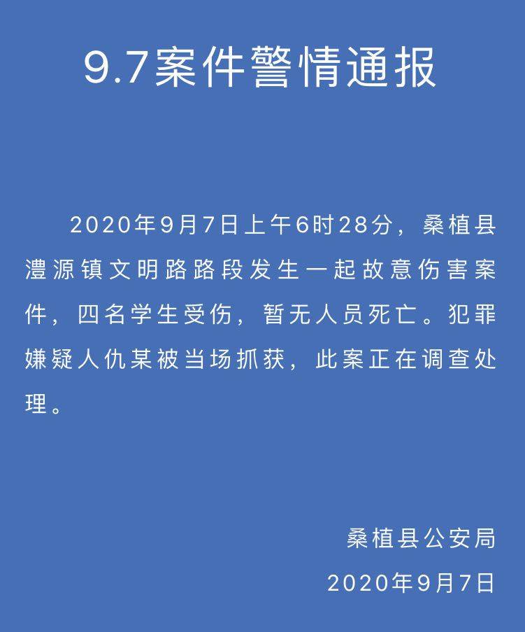 湖南桑植男子疑刺伤四名学生，伤者为一男生和三女生