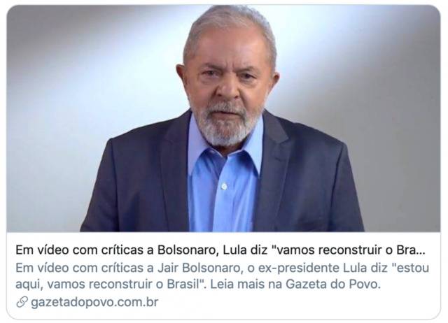 卢拉对巴西人民称“一起重建巴西”。/Gazeta Do Povo报道截图