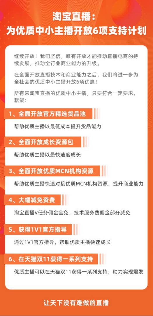 淘宝直播对优质中小主播发布支持计划：开放官方精选货品池