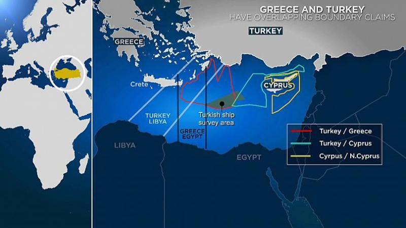 希腊和土耳其在地中海地区的争端，图自法新社