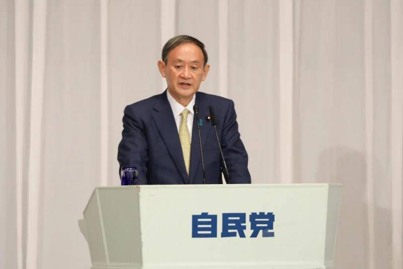 9月8日，在日本东京自民党总部，自民党总裁候选人菅义伟发表演讲。图片来源：新华社杜潇逸摄