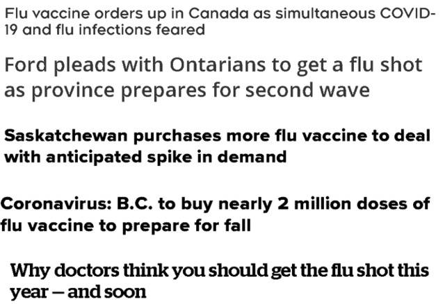 △加拿大媒体上各种关于注射流感疫苗的报道