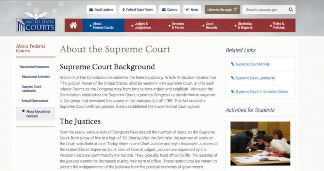 最高法院的权力。美国政府网站截图