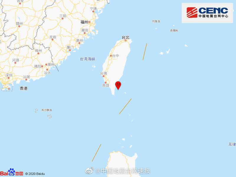 台湾台东县海域发生5.0级地震，震源深度13千米