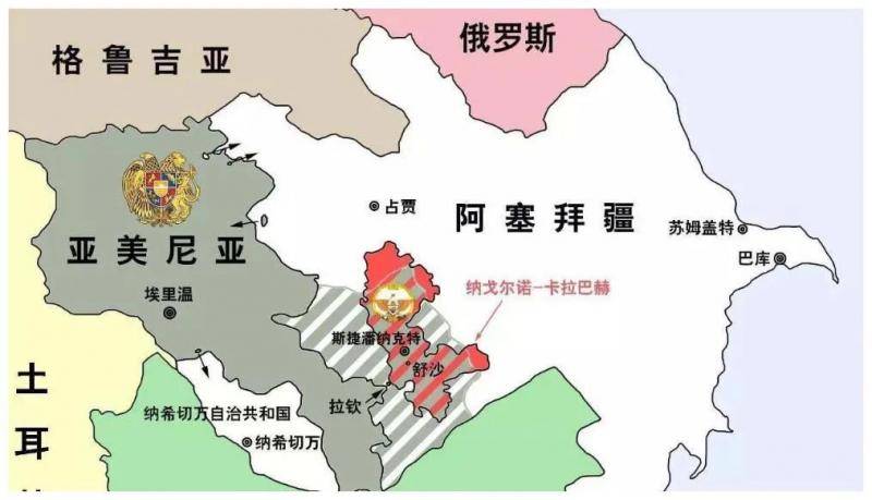 纳卡地区、拉钦走廊、纳希切万位置图（图源：澎湃新闻）