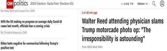  CNN：沃尔特·里德医疗中心主治医师抨击特朗普乘车照片：这种不负责任的行为令人震惊