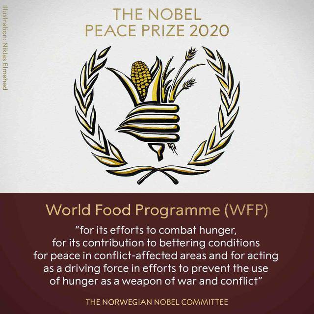联合国世界粮食计划署于10月9日获得2020年诺贝尔和平奖。