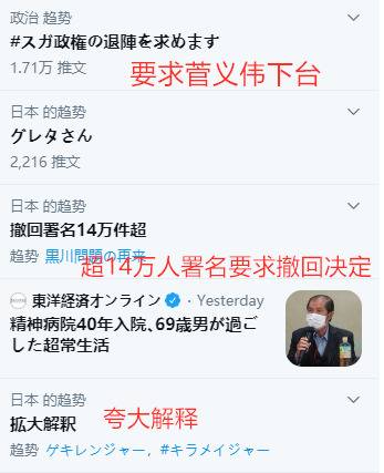 日本推特热搜榜单（网页截图）