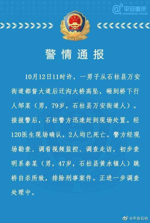 重庆79岁老人被高坠自杀男子砸中：2人均死亡，排除刑案