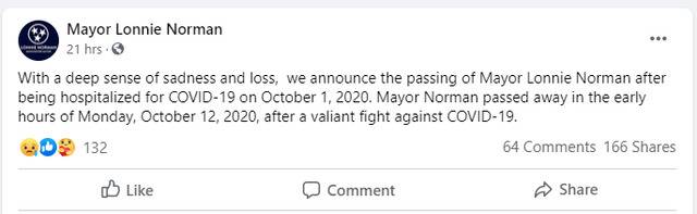 美国一市长感染新冠死亡 在社交网络上引起激烈争吵