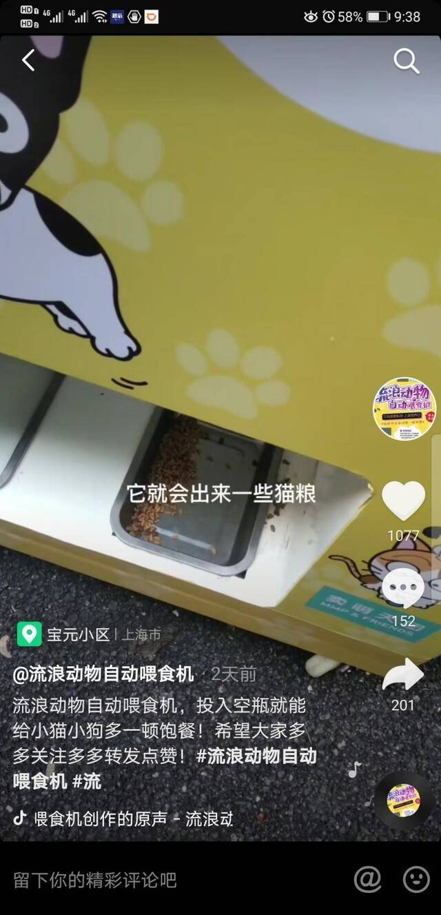 上海流浪动物自动喂食机引争议 学者：表达善意的手段需探讨