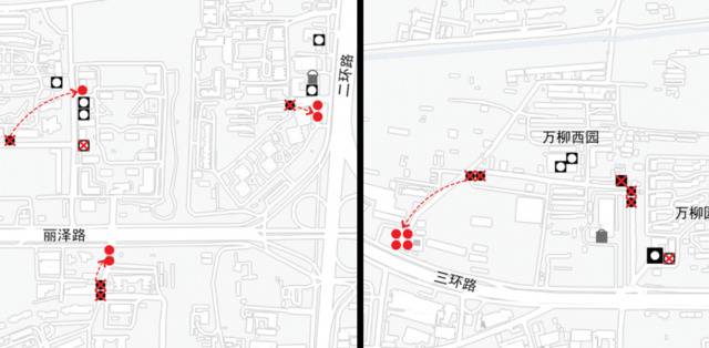 图11，部分零散摊贩的位置变化。