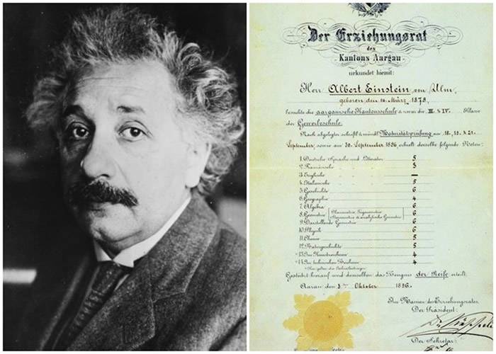 “现代物理学之父”爱因斯坦的高中成绩表曝光理科多数取得满分