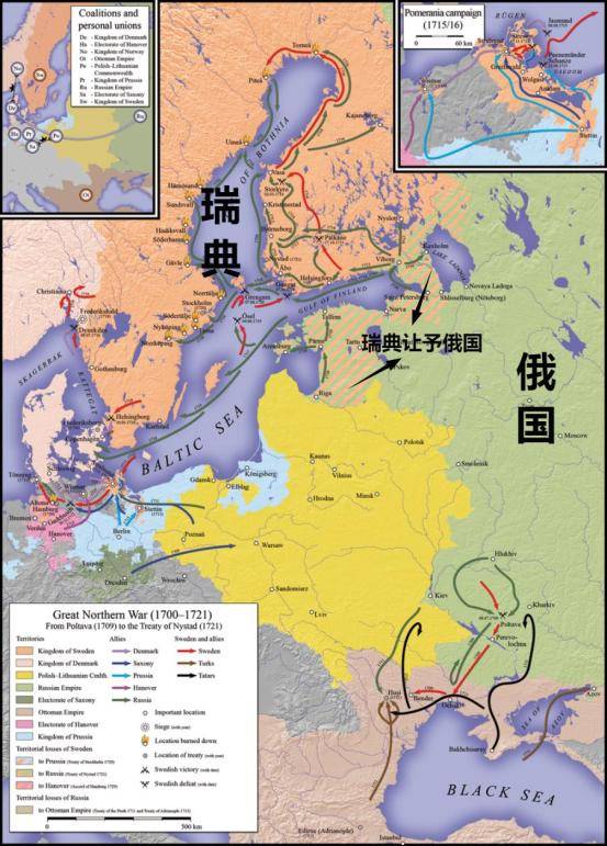 ▲大北方战争，俄国占领了北方沿海